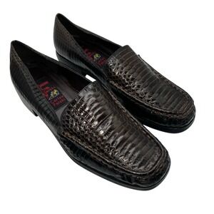 Carlos Falchi Snake Skin Leather Loafer Flats Womens 7M Brown Square Toe Slip On